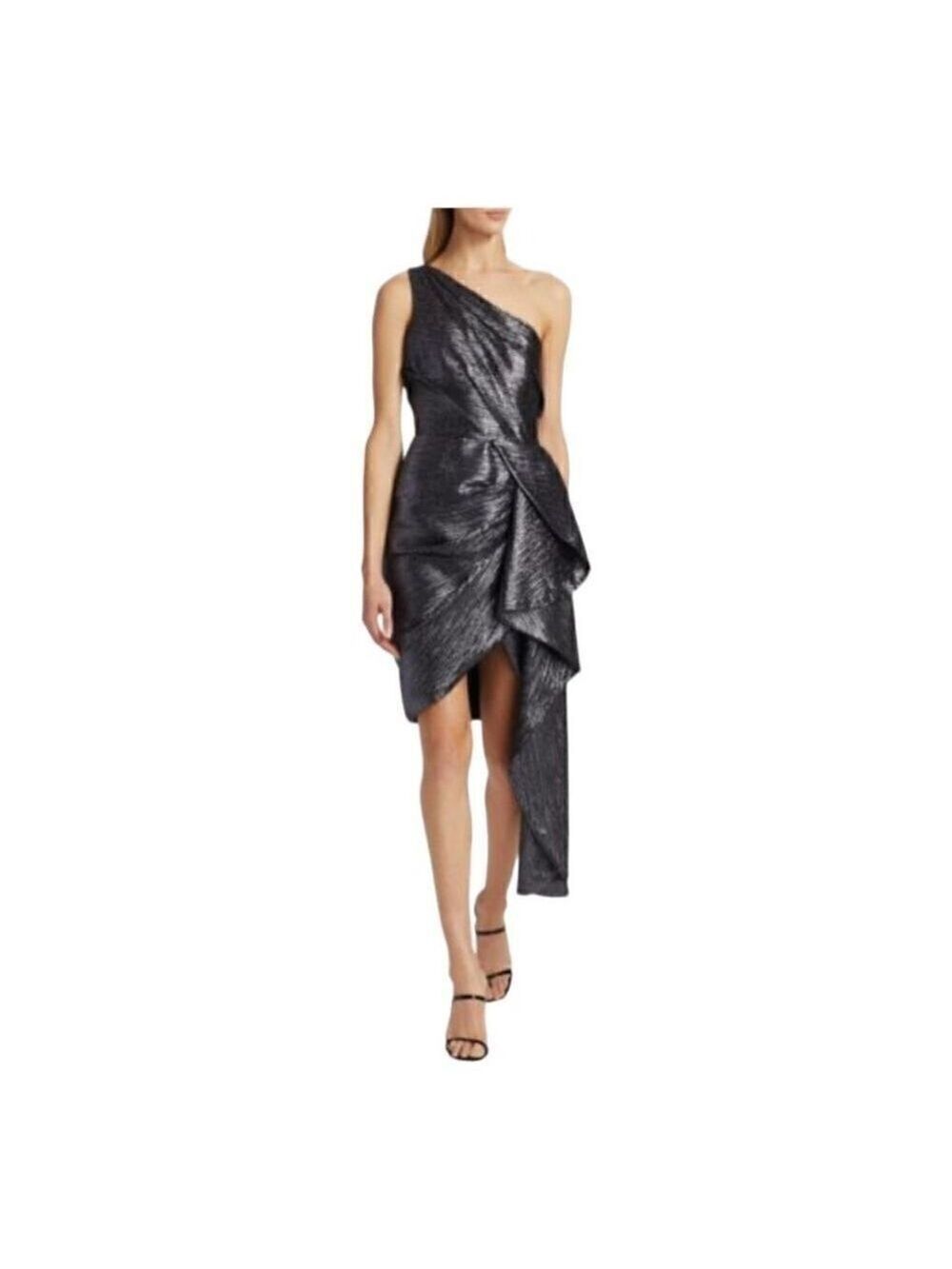 Pamella Roland Metallic One Shoulder Asymmetric Cocktail Dress Size 6